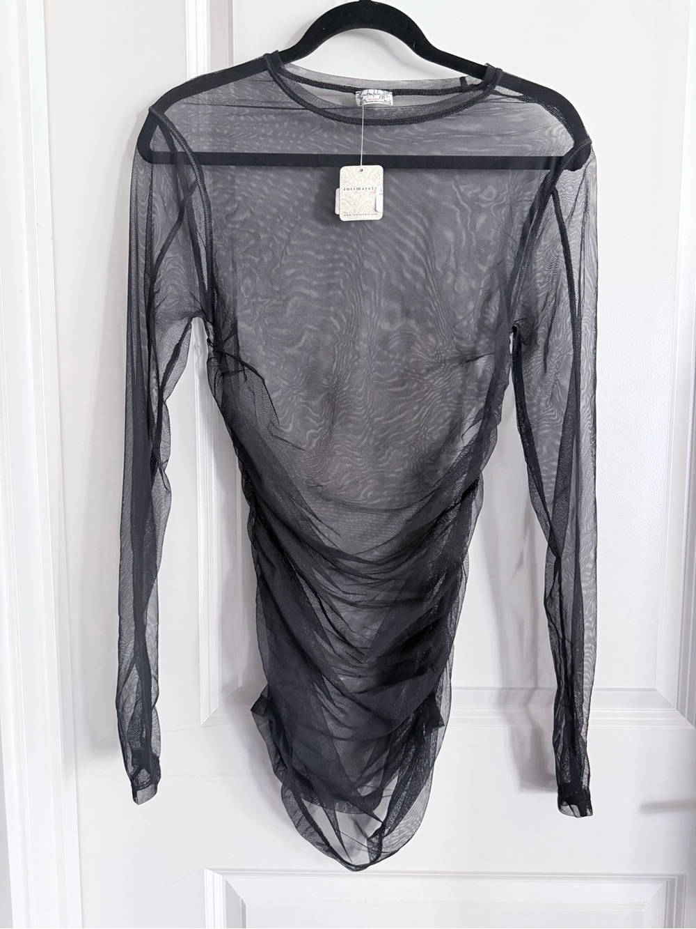 Free People Black Sheer Long Sleeve Mesh Top